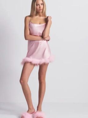 SKIMS Silk Feather Trim Mini Dress – Cherry Blossom | XL